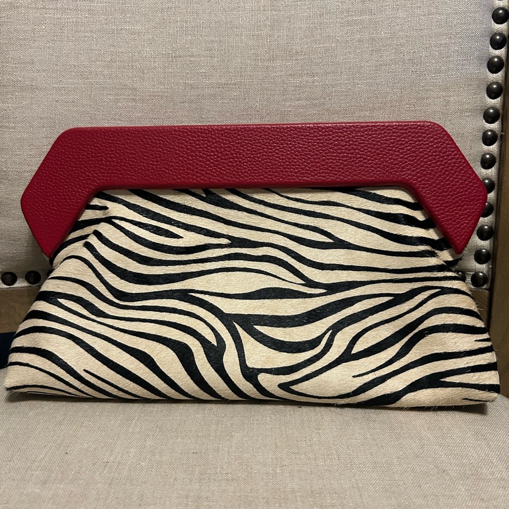 Zebra Print Clutch with Red Accent - Women's Wristlet